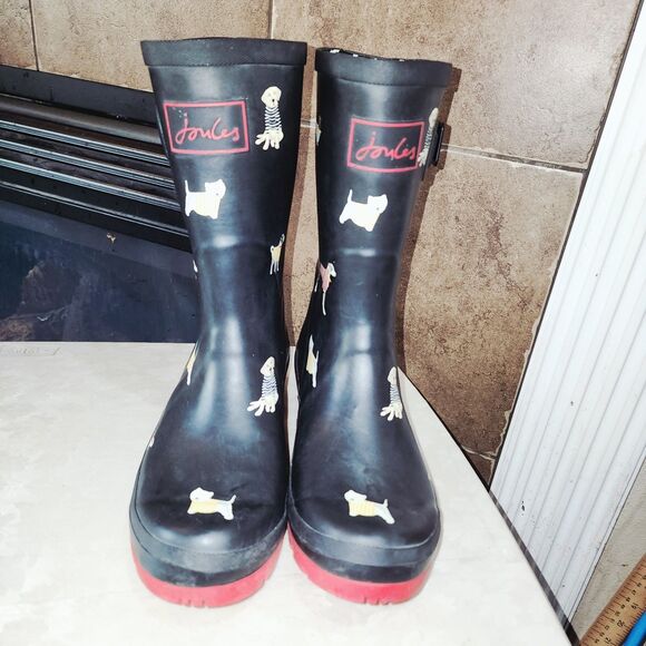 JOULES "DOG SHOW" MOLLY Black Midi Outdoor Rain Mud Farm Work Beach Logo Boots - Picture 3 of 11